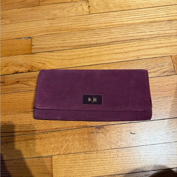 NWT Banana Republic purple suede leather turn-lock clutch purse minimalist